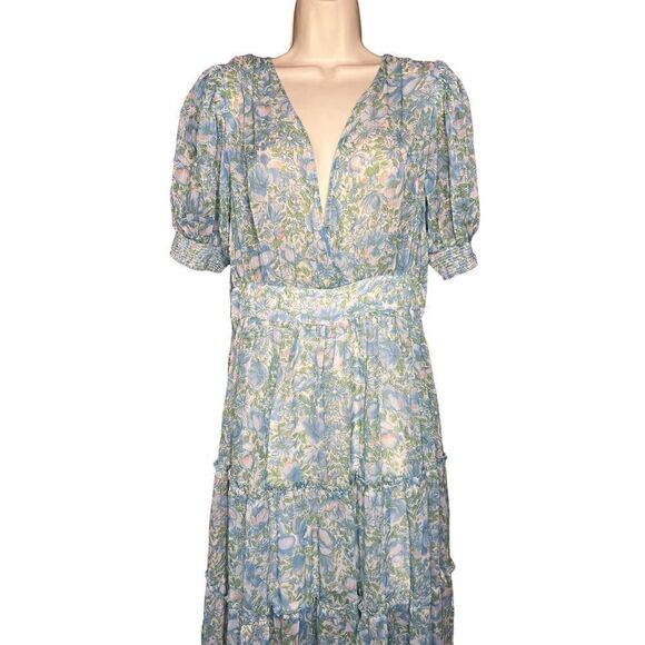 BYTIMO Blue Floral Tiered Chiffon Maxi DRESS -  NWT Size Medium - Picture 6 of 12